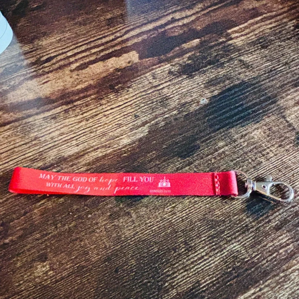 Red Romans 15:13 Scripture Fabric Wristlet Lanyard Keychain Clasp